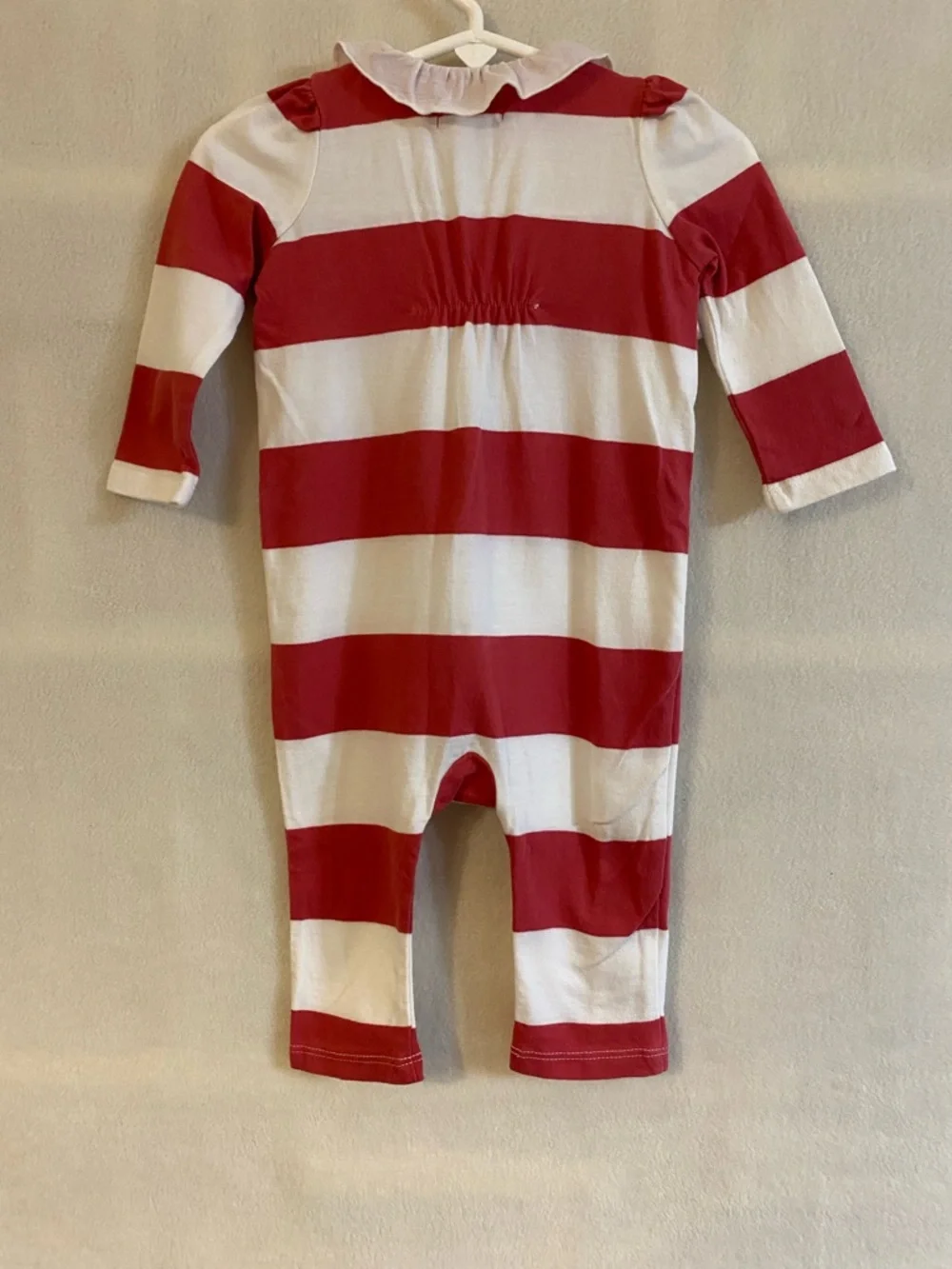 Ralph Lauren red white striped surplice ruffle long one piece